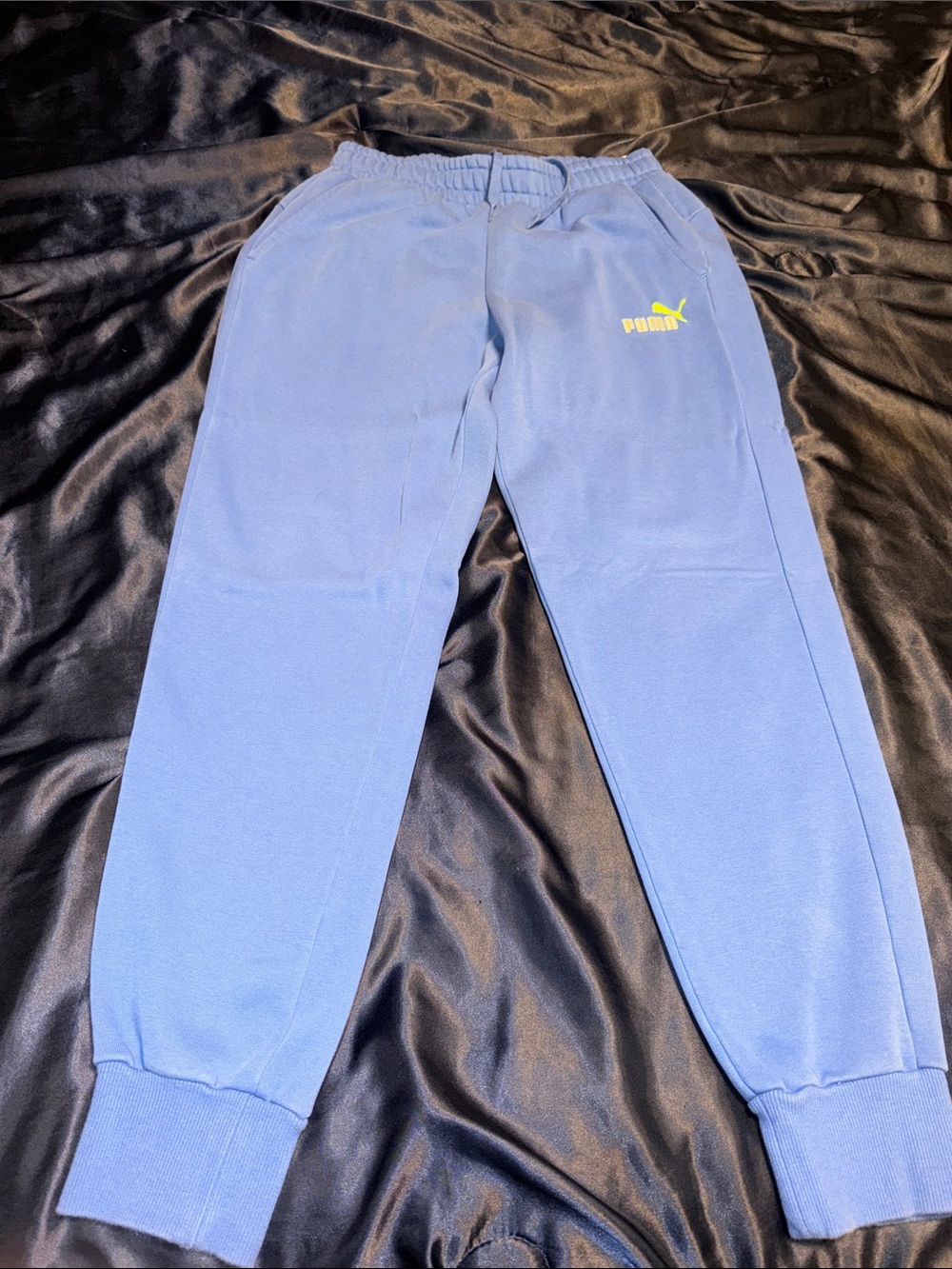 Puma Kids Light Blue Jogger Sweatpants with Lime Logo